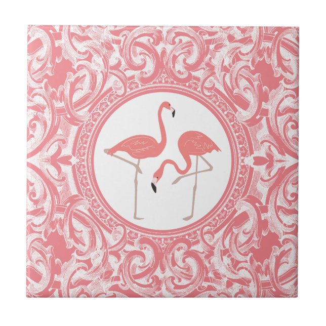 Carreau Flamants roses Roses Avec Fils Floraux Rose Et Bla (Devant)