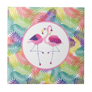 Carreau Flamants roses roses avec Motif de feuilles tropic