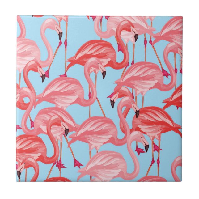Carreau Flamants roses roses lumineux sur le bleu (Devant)