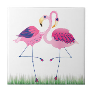 Carreau Flamants roses Roses Mignons Sur De L'Herbe Verte