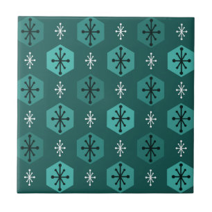 Carreau Flammes de neige de Noël rétro Turquoise