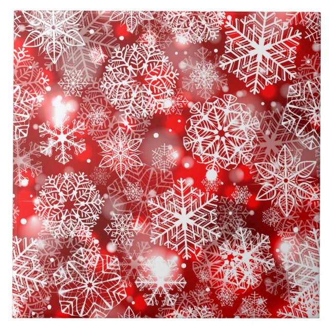 Carreau Flammes de neige sur rouge (Devant)