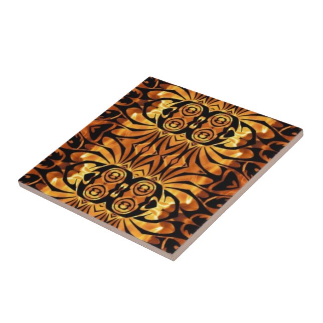 Carreau flammes orange totem autochtone pôle tribal motif (Côté)