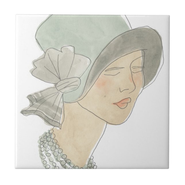 Carreau Flapper Fashion Sketch - Femme avec Casquette (Devant)