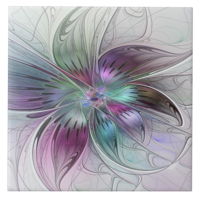 Carreau Fleur Abstraite colorée Art moderne floral fractal (Devant)
