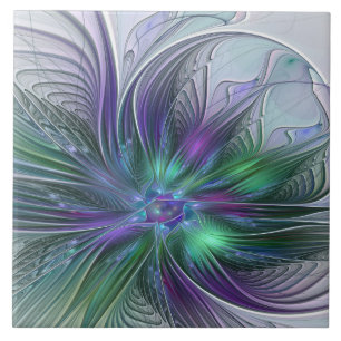 Carreau Fleur Abstraite Moderne Fractale Verte Violette