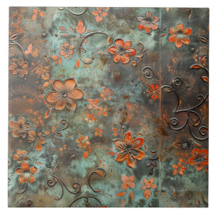 Carreau Fleur Antique en Métal Rouillé