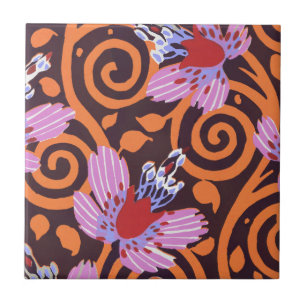 Carreau Fleur Art Déco tourbillonnante rose et orange vibr