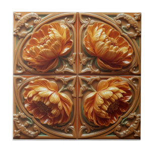 Carreau Fleur Art nouveau florale vintage coucher de solei