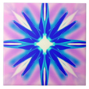Carreau fleur bleue sur tuiles roses