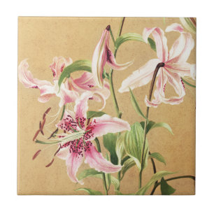 Carreau Fleur Botanique Art Déco Lys Oriental Rose Vintage