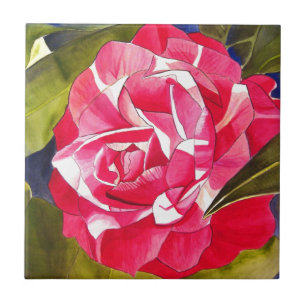Carreau Fleur d'aquarelle de Camellia rose vif