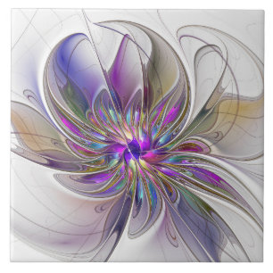 Carreau Fleur d'art fractal abstrait énergique et coloré