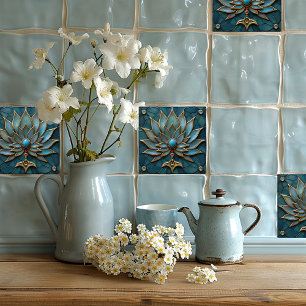 Carreau Fleur de Art Deco Belle Floraison, Pierres Turquoi