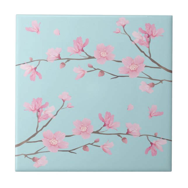 Carreau Fleur de cerisier - bleu ciel (Devant)