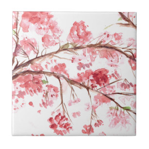 Carreau Fleur de cerisier rose aquarelle rustique