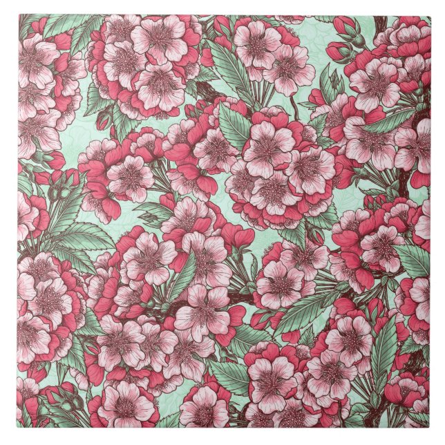 Carreau Fleur de cerisier rose et menthe (Devant)