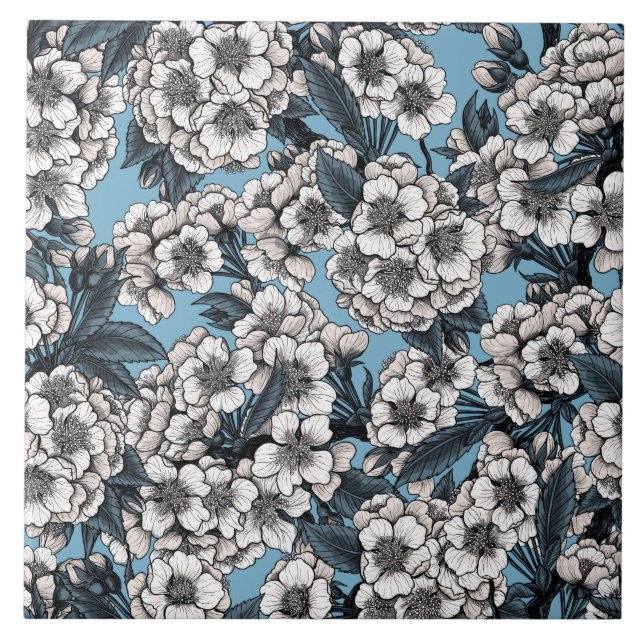 Carreau Fleur de cerisiers en blanc et bleu (Devant)