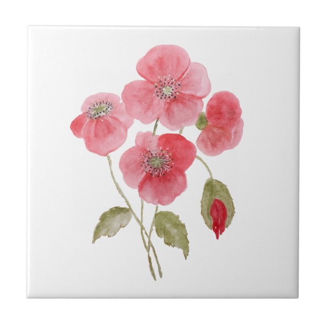 Carreau Fleur de coquelicot aquarelle (Devant)