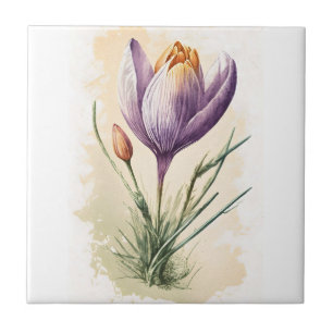 Carreau Fleur de Crocus aquarelle violette Cuisine Salle d