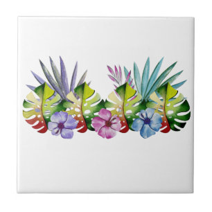 Carreau Fleur de feuille tropicale colorée Hawaïen