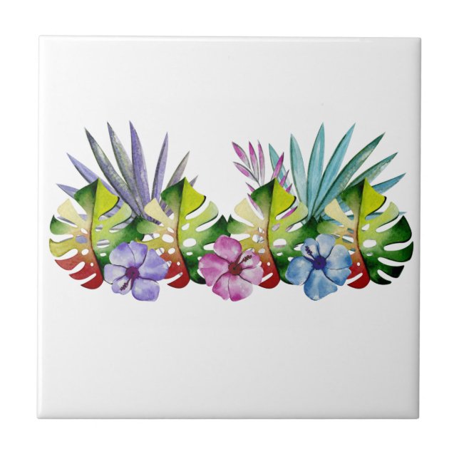 Carreau Fleur de feuille tropicale colorée hawaïenne (Devant)