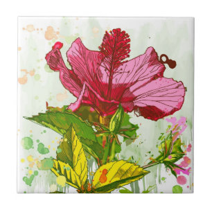 Carreau Fleur de ketmie - peinture d'aquarelle