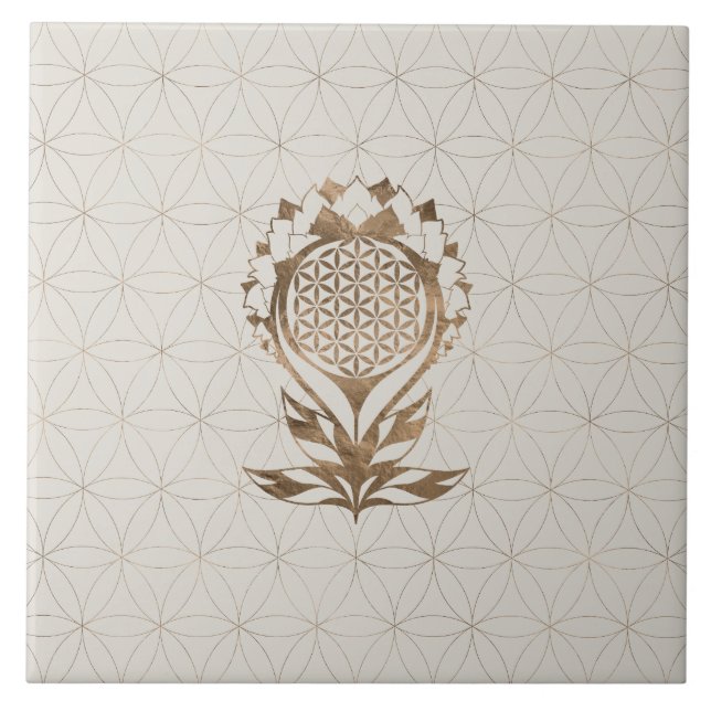 Carreau Fleur de la vie Lotus - Texture dorée (Devant)