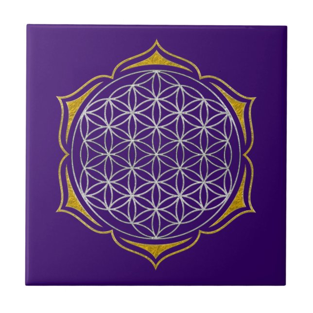 Carreau Fleur de la vie - or d'argent Lotus (Devant)