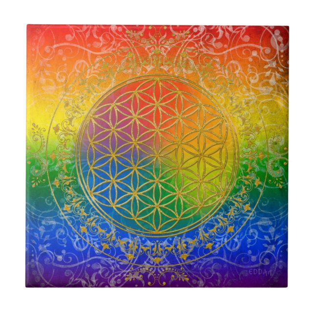 Carreau Fleur de la vie - Ornement Arc-en-ciel (Devant)