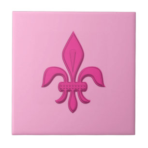 Carreau Fleur de Lis à Fuchsia rose sur rose clair