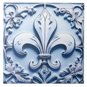 Carreau Fleur de Lis Antique Bleu clair Faux Relief