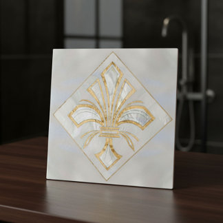 Carreau Fleur de lis Art Déco - perle et or