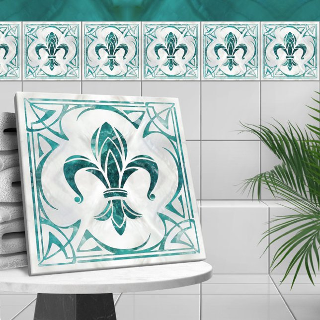 Carreau Fleur-De-Lis - Art Nouveau -Aquamarine (Créateur téléchargé)