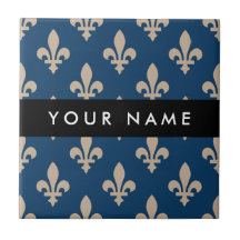 Fleur de Lis, Beige sur Bleu Nuit, Royal, Votre No