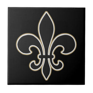 Carreau Fleur de Lis Black avec le blanc et l'or