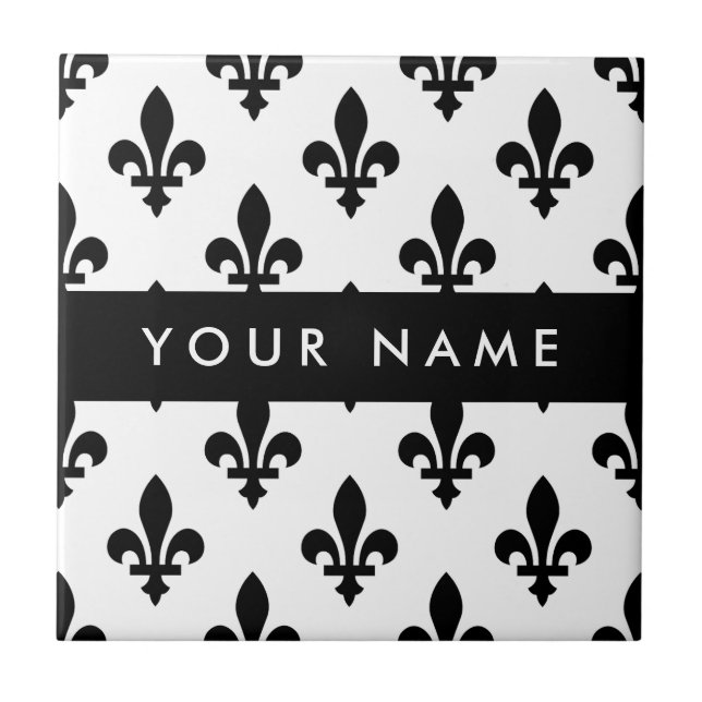 Carreau Fleur de Lis, Black on White, Black, Your Name (Devant)