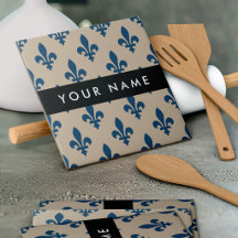 Fleur de Lis, Bleu Marine sur Beige, Royal, Votre 
