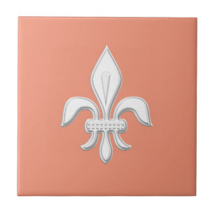 Carreau Fleur de Lis dans le blanc sur le rose de corail