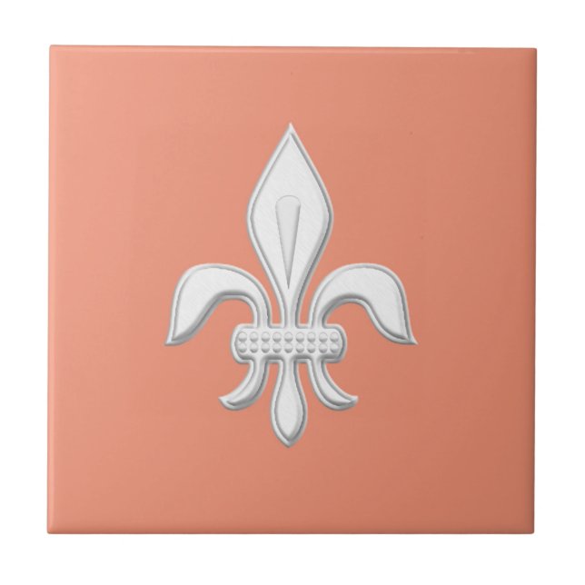 Carreau Fleur de Lis dans le blanc sur le rose de corail (Devant)