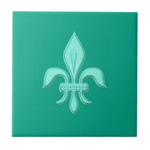 Carreau Fleur de Lis en Aqua Lumière sur Turquoise