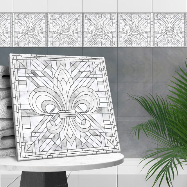 Carreau Fleur-de-lis - Marbre blanc mosaïque (Créateur téléchargé)