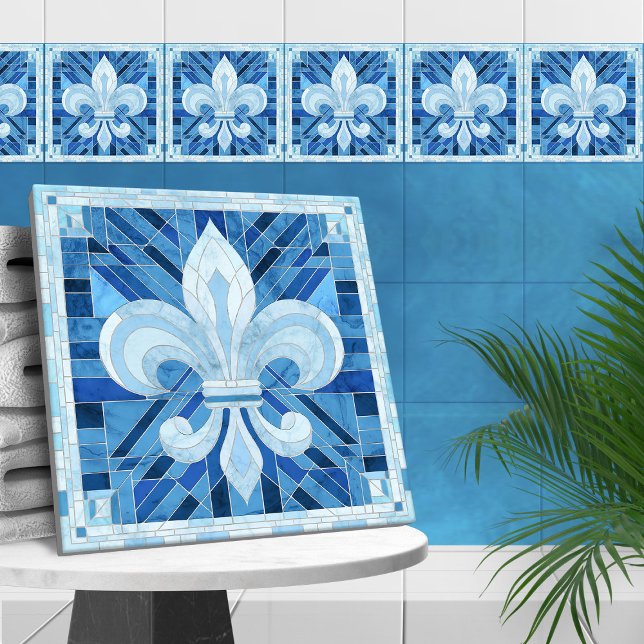 Carreau Fleur-de-lis - Mosaïque de marbre bleu (Créateur téléchargé)