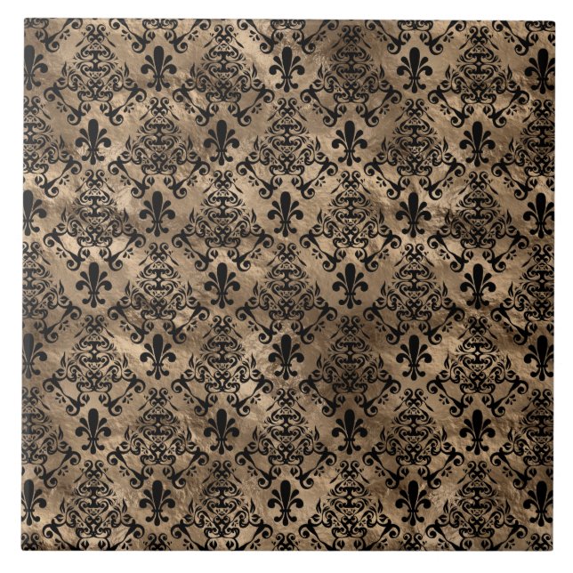 Carreau Fleur de lis motif noir sur or (Devant)