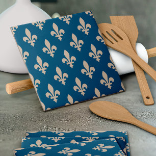 Carreau Fleur de Lis Motif, Royal French, Crème sur Blue