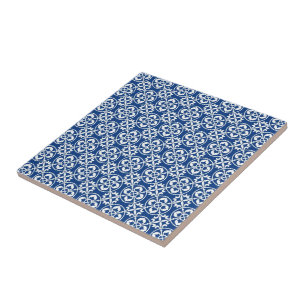Carreau Fleur De Lis Pattern dans bleu et blanc