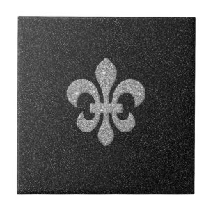 Carreau fleur-De-lis sur l'effet scintillant blanc noir