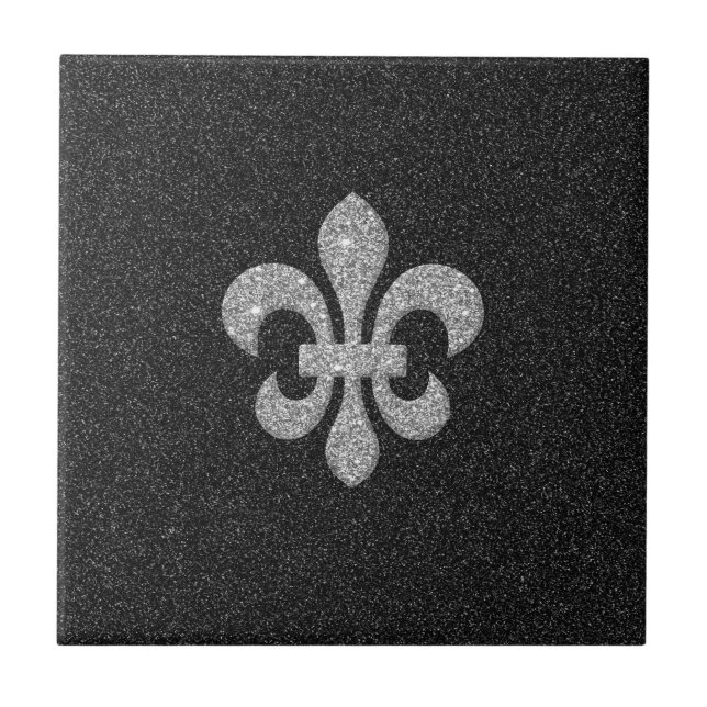 Carreau fleur-De-lis sur l'effet scintillant blanc noir (Devant)