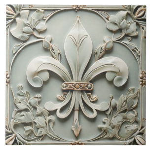 Carreau Fleur de Lis Vintage Mint Faux