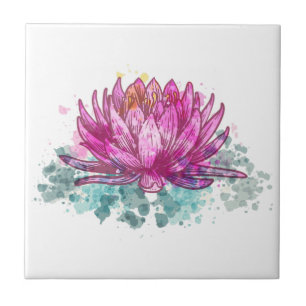 Carreau Fleur de lotus aquarelle rose